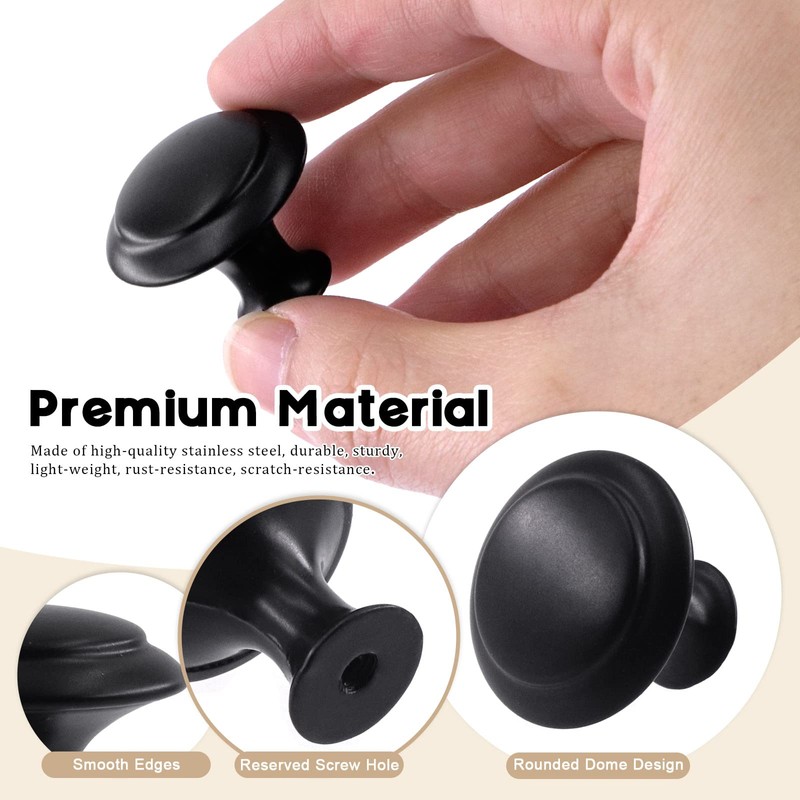 Wokape 30 Pack Matte Stainless Steel Black Round Kitchen Cabinet