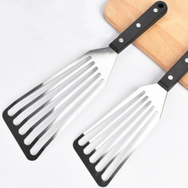 2 pcs 12.2x33inch Professional Fish Spatula Wooden Handle Stainless Steel Fish Slice Non Stick Frying Spatula for Cooking Fish Kitchen Flexible Egg Turner Fish Spatula