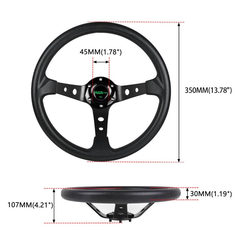 RASTP Deep Dish Steering Wheel With Short Hub Adapter Boss