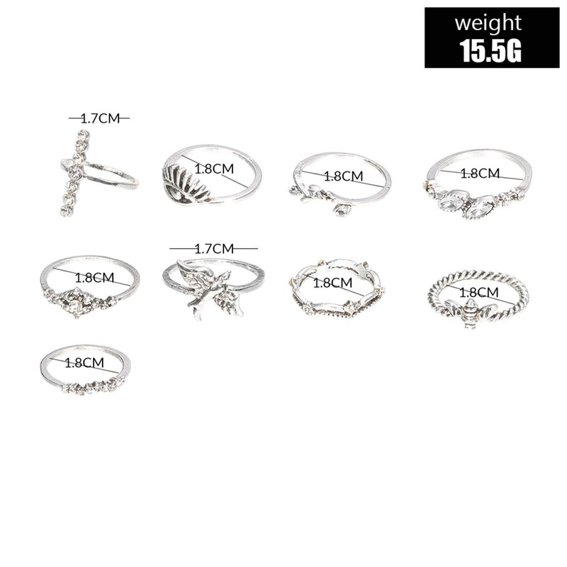 TseenYi Boho Vintage Rings Set Silver Leaf Evil Eye Knuckle