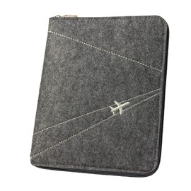 luxdag Felt Passport Cover with Zip (Choice of Colour and Embroidery) - Travel Organiser for Passport, ID Card, Tickets & Credit Card - ID Pocket for On the Go - Passport Holder, Grey / Plane, Stylish