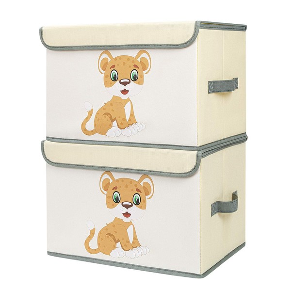 DIMJ 2 Pack Toy Boxes - Storage with Lid, Foldable