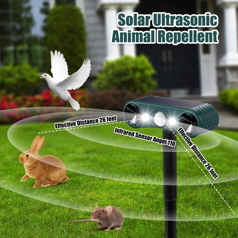 Qualirey 2 Pcs Solar Nocturnal Ultrasonic Light Animal Repeller Outdoor