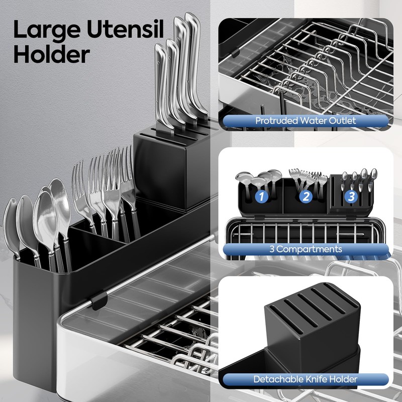 Urackify Dish Drying Rack for Kitchen Counter - Stainless Steel