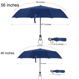 TradMall Travel Umbrella Windproof with 46 Inches Large Canopy Reinforced Fiberglass Ribs Ergonomic Handle Auto Open & Close, Blue