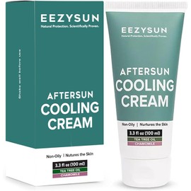 EEZYSUN- Crema refrescante AfterSun Cuidado AfterSun vegano con aloe vera, aceite de árbol de té y manzanilla para calmar,