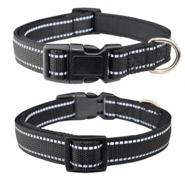 THAIN Dog Collar, Dog Collar, For Small, Medium, Large Dogs, Puppy Collar, Lightweight, Pet Supplies, Reflective Material, Nylon, Breathable, Elastic, Soft, Adjustable (XS, Black)