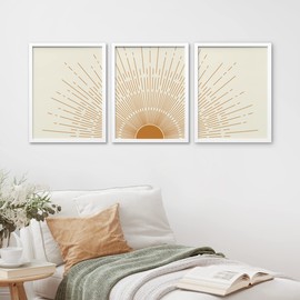 SIGNWIN Framed Set Boho Mid-Century Orange Minimal Shining Sun Galaxy Wall Art, Set of 3 Nature Abstract Illustrations Wall Decor Prints, Bohemia Wall Décor for Living Room, Bedroom - 8"x10" White