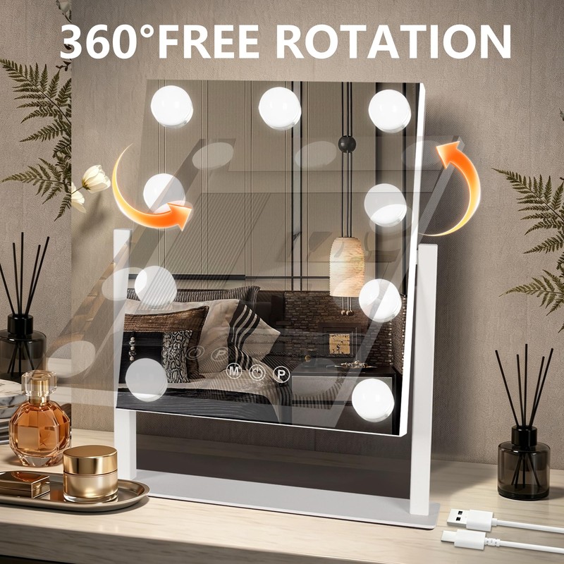 Ratsamee Rechargeable Vanity Mirror, 8000mAh 13"×15" Makeup Mirror