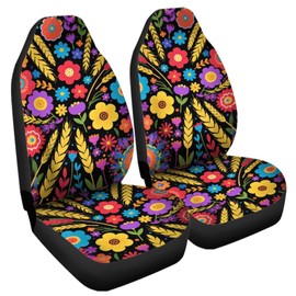 Jodoolang Colorful Boho Hippie Floral Car Seat Covers 2 PCS Elastic Breathable Front Seat Protector Cover Universal for Vehicle SUV Sedan Trucks for Women Men