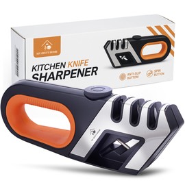 3-Step Knife & Scissor Sharpener with 5 Adjustable Angles, Manual, Pull Through for Kitchen, Chef, Pocket & Filet Knives, Tungsten, Diamond & Ceramic Rods for Repair, Restore & Polish, Non-Slip Base