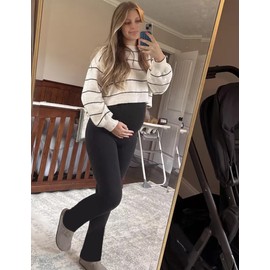 Peauty Maternity Black Yoga Pants Leggings Over The Belly Lounge Pants Flared Leggings for Pregnant Women Seamless Postpartum Leggings Bell Bottom Palazzo Pants (Black L)