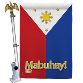 Breeze Decor HS108097-BO-02 Philippines World Nationality Decorative Vertical House Flag Set, 28"x 40" w/Flagpole, Multi-Color