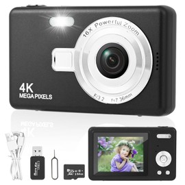 Digital Camera with 64 GB Card, Portable Camera with 2.4 Inch LCD Screen, HD 1080P Photo Camera, Compact Camera, 40MP Camera, 8X Digital Zoom Digital Camera for Teenagers, Beginners (Black)