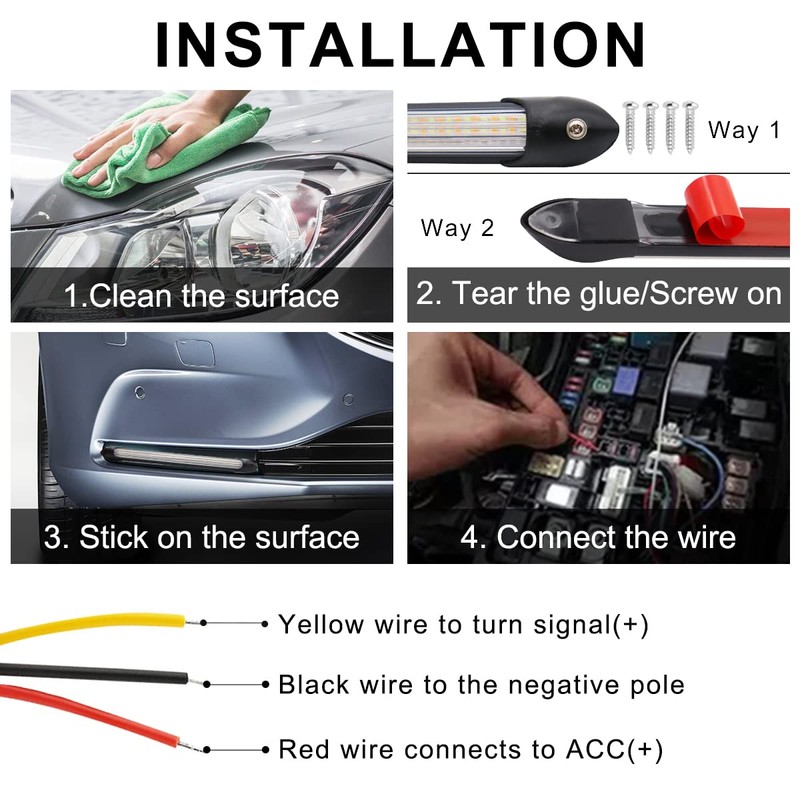 Exterior Car LED Lights, 2Pcs Flexible Daytime Running Light Strip
