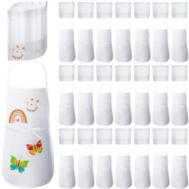 JaGely 60 Pcs Kids Apron and Chef Hat Set with 30 Children Aprons 30 White Chef Hats Kids Chef Costume Non Woven Fabric Girls Boys Child Apron for Baking Cooking Painting Crafting (Classic)