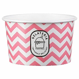 VEPATIM 100 ice cream cups made of paper, zigzag motif, pink, 180 ml, 6 oz