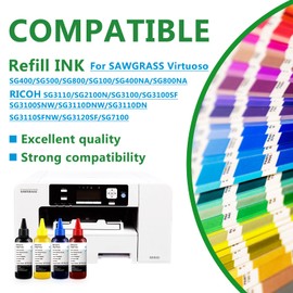 Dikarsum Sublimation Ink Compatible with SAWGRASS Virtuoso SG400 SG500 SG800 SG1000 SG400NA SG800NA RICOH SG3110 SG2100N SG3100 SG3100SF SG3100SNW SG3110DNW SG3110DN Printers(100ml 4Color)