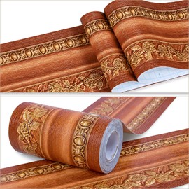 YIFU LIFE Wallpaper Border Peel and Stick Wall Border, 3D Flower Royal Crown Wall Border Molding Tiles Decor Sticker Easy to Apply for Bathroom Kitchen Backsplash Decor 4.2''×16.5ft (Gold Brown)