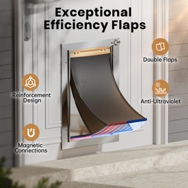 Cat Door, All Aluminum Small Dog Doggy Doggie Door for Install in Interior Exterior Doors or Wall, Heavy Duty Pet Door, 2 Magnetic Flaps, Energy Efficient, Closing Panel for Pets Up to 22Lb