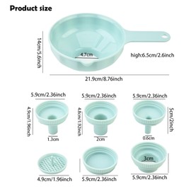 7-in-1 Funnel Set,Versatile Wide Mouth Narrow Mouth Kitchen Funnel, Food Grade Plastic Cooking Funnel Set,with 4 Size Spouts 1 Lid and 1 Strainers for Filling Different Bottles and Bags（Teal）