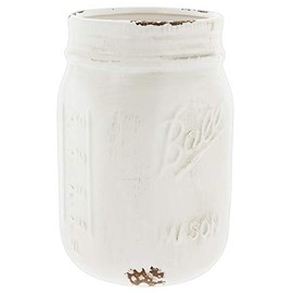 Napco Distressed White Ceramic Mason Jar Vase (7") (1)