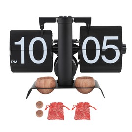 Digital Flip Clock 304 Stainless Steel Retro Battery Powered Mechanical Auto Page Turning Desk Clock with Solid Wood Diffuser for Living Room Office Black