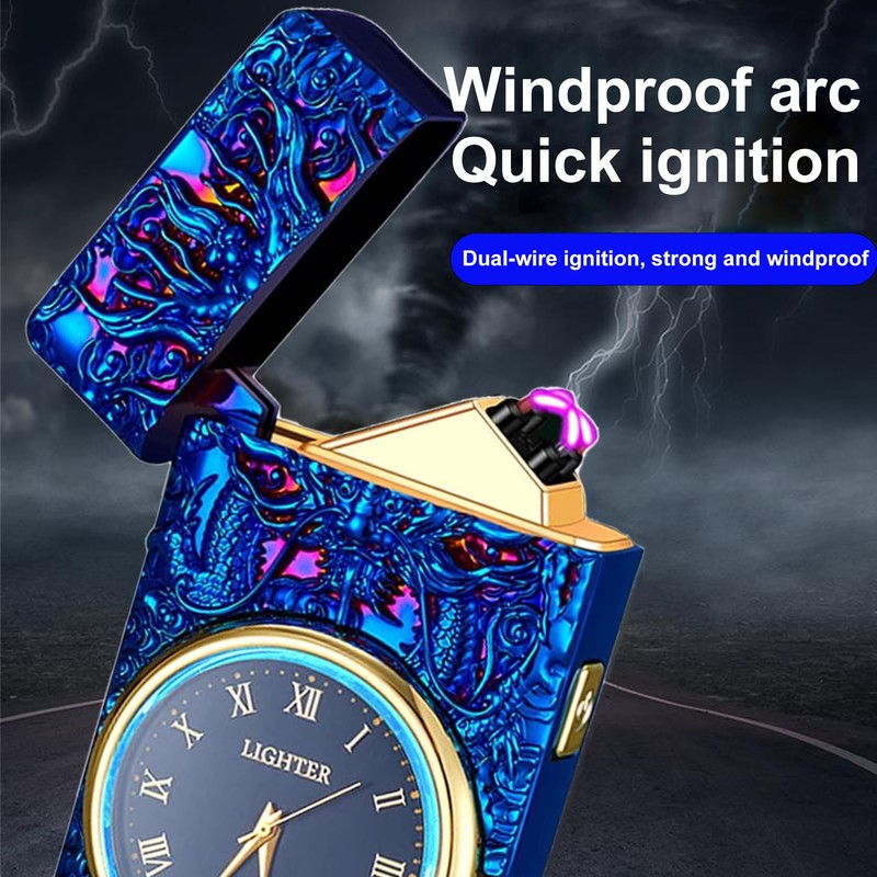 Electric Lighter with Clock Dial LED Power Display Plasma Dragon