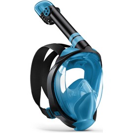 Full Face Snorkel Mask, Snorkeling Gear for Adults Diving Mask Anti Fog Premium Innovative Safety Dry Top System, 180 Panoramic Foldable Anti Leak Swimming Mask with Detachable Camera Mount