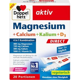Doppelherz Magnesium + Calcium + Potassium + D3 Direct - 400 mg Magnesium, 150 mg Calcium and 300 mg Potassium per Daily Serving - 20 Servings