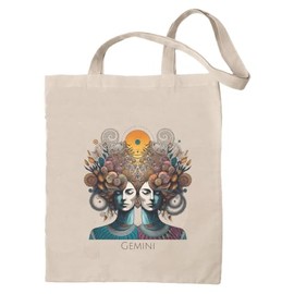 rainUP 100% Natural Cotton Ecological Tote Bag with Zodiac Signs, Twins