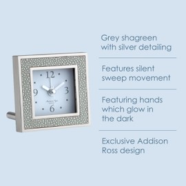 Addison Ross Battery Alarm Clock – Silent Sweep – Compact & Stylish – Alarm Clock Bedside – Velvet-Backed Design/Home & Office Decor – Grey Shagreen