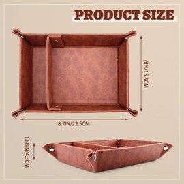 Diakey Leather Valet Tray for Men, 2 Slots Nightstand Organizer Entryway Table Catchall Tray Vanity Tray Bedside Caddy for Key, Wallet, Watch, Phone, Coin, Jewelry, Brown