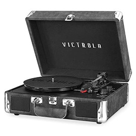 Victrola Vintage 3-Speed Bluetooth Portable Suitcase Record Player with Built-in Speakers | Upgraded Turntable Audio Sound| Includes Extra Stylus | Gray, 1SFA (VSC-550BT-GRY)