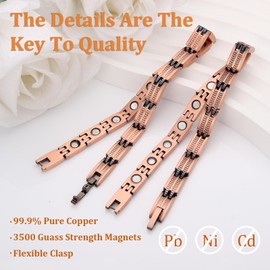 MagEnergy Copper Magnetic Bracelets for Women, 99.9% Pure Copper Brazaletes, Adjustable Copper Jewellery Gift Box with Sizing Tool(Ear of Wheat)