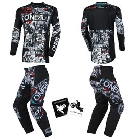 MX Outfit O'Neal Element Attack Black White Men (W32/Large) Protective Pants Jersey dirt bike bundle motocross off-road combo set