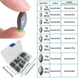 XTUDOU® 40 Pieces Fishing Lead Removable Lead Weights 1g/2g/3g/5g/8g/10g/15g/20g with Storage Box for Sea Fishing, Deep Sea and Freshwater Fish