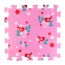 Children's Pink Foam Play Mats - 9 Soft Interlocking Floor Mats with Bird Pattern for Children