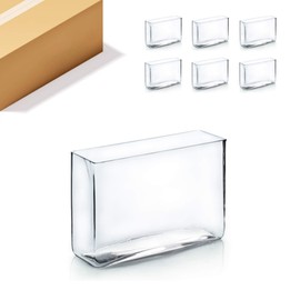 WGV Long Rectangle Block Vase Bulk, Width 3", Length 10", Height 7", Clear Glass Floral Container Wedding Party Event Home Office Decor, 6 Pieces