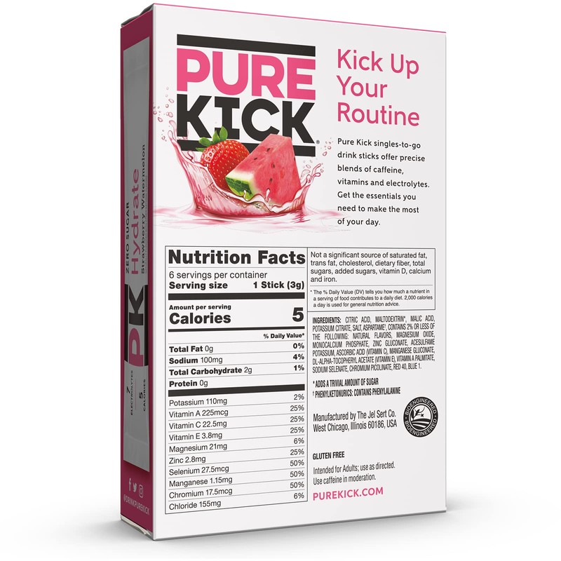PURE KICK Hydration Singles To Go Drink Mix, Strawberry Watermelon,