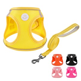 HIHANHAN Soft Mesh Dog Harness and Leash Set, No Pull Puppy Harness and Leash Set, Reflective Step in Harness for Small Medium Dogs, Easy Walk Escape Proof Vest Harnesses (Yellow, S)