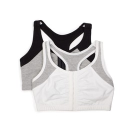 Fruit of the Loom - Espalda cruzada con cierre frontal para mujer, blanco gris/negro gris, 34 (paquete de 2)