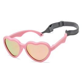 Hycredi Baby Heart Shaped Sunglasses - with Strap Adjustable Polarized Shades for Newborn Infant Age 0-24 Months - (Pink/Pink Mirrored)