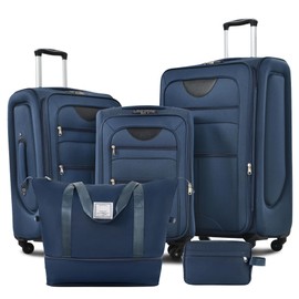 Merax Softside Luggage Set with Duffel Bag Expandable 3-Piece Suitcases Spinner Wheels TSA Lock Lightweight Travel Set Easy Access Pockets Premium 610D Fabric (Softside, Dark Blue, (20/24/28/DB/TB))