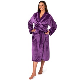 PAVILIA Robes For Women, Fleece Soft Fluffy Bathrobe, Plush Cozy Long Spa Robe, Purple, Small-Medium