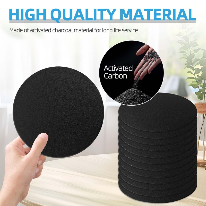 12 Pack Compost Filters for Countertop Bin, 6.7 Inch Charcoal