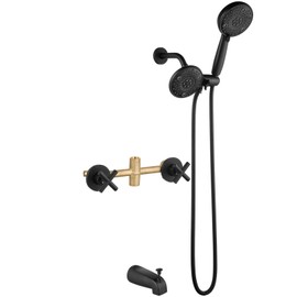 Aolemi 2 Handles Tub Shower Faucet Set with Valve Bathtub Combo Set Dual Shower Head System Complete Trim Kit Wall Mounted Matte Black