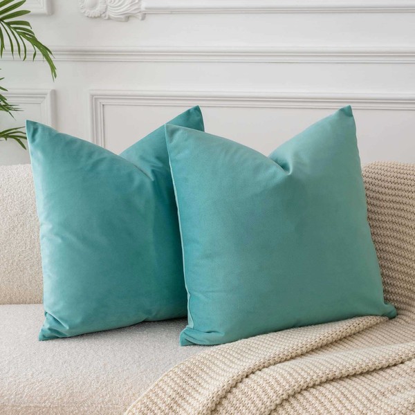 JUSPURBET Teal Green Velvet Throw Pillow Covers 55x55 CM Set