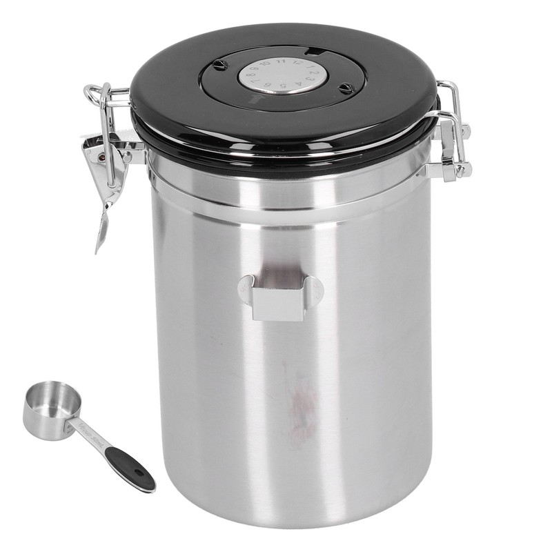 Coffee Beans Canister with Exhaust Valve Stainless Steel Storage Sealing