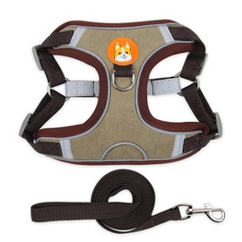 MAJIAYU Dog Harness and Leash Set Reflective Adjustable Puppy Vest for Small Medium Large Dogs Cats Brown XL